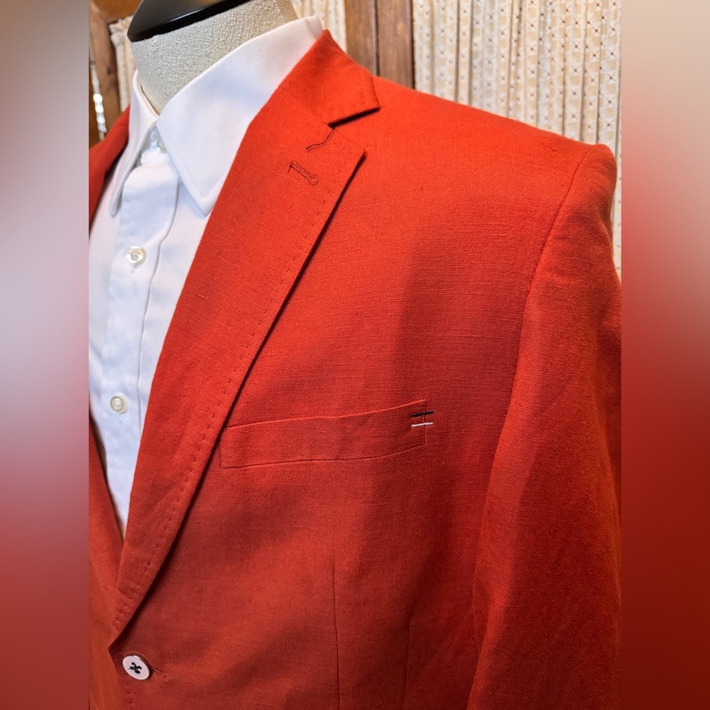 Haupt Men’s Rust Red Linen Blend Blazer 48US, Spring/Summer, Made in Germany